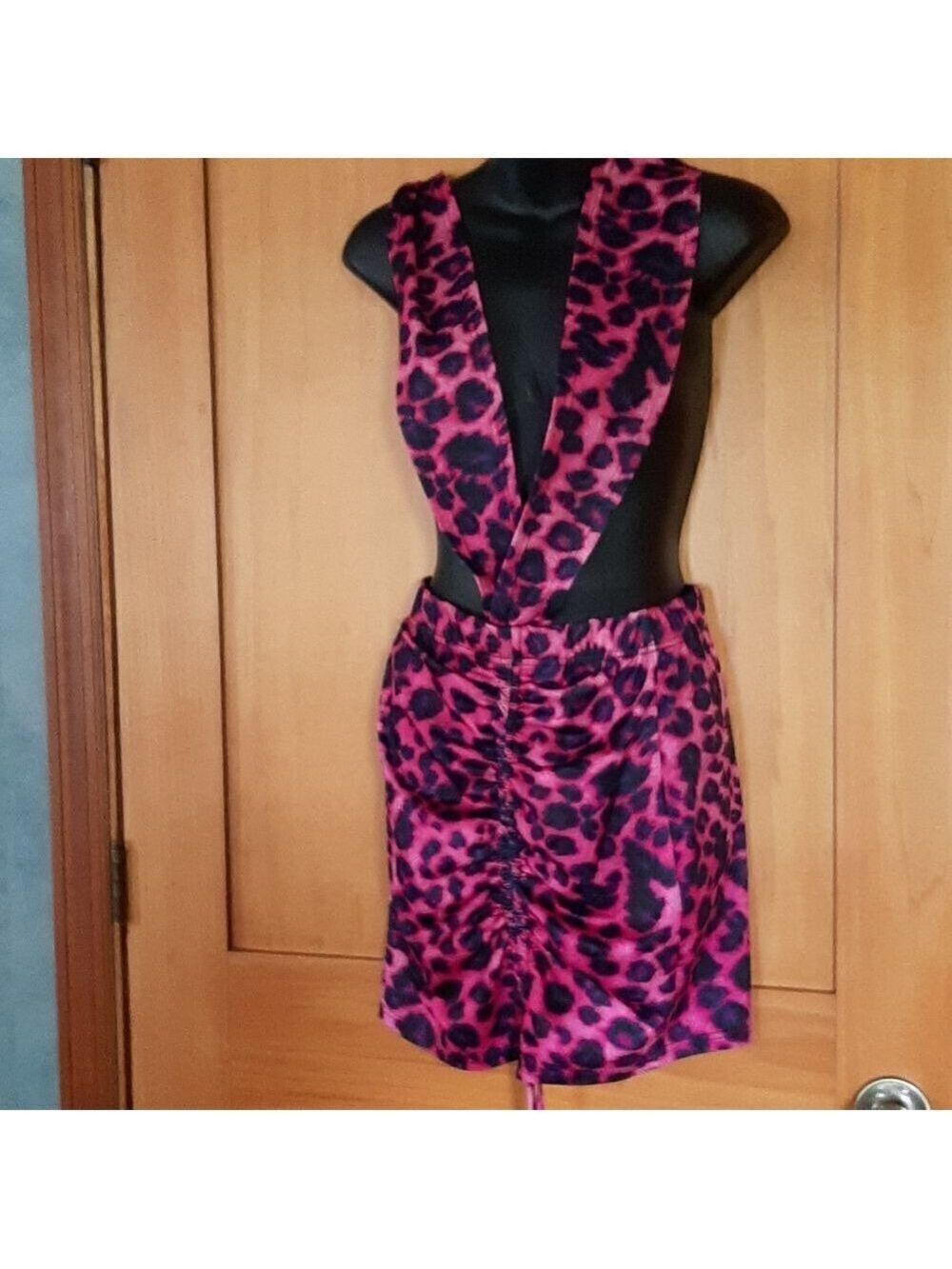 NWOT Echoine Summer Sleeveless Halter Mini Dress Leopard Print Backless Size S